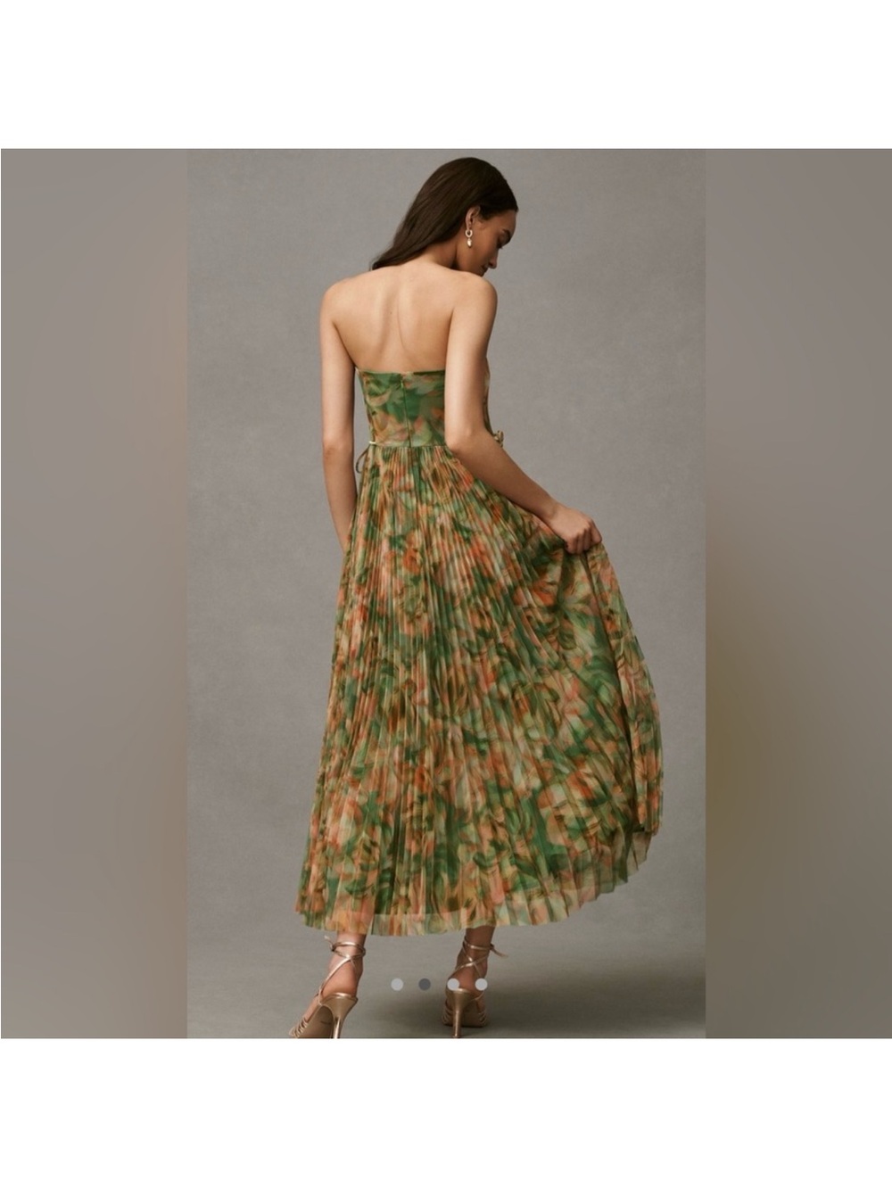 NWT Hutch Costella Floral Mesh Tulle Strapless Pleated Gown size 16W - Picture 3 of 12